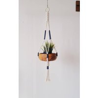 Macrame Plant Hanger, Hanging Planter, Indigo Color Block | Etsy (US)