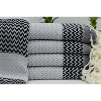 Awesome Towel, Fuchsia, Black Turkish Gray Pareo, Organic Cotton 40x70 Towels, Zigzag Tkr-Ayl | Etsy (US)