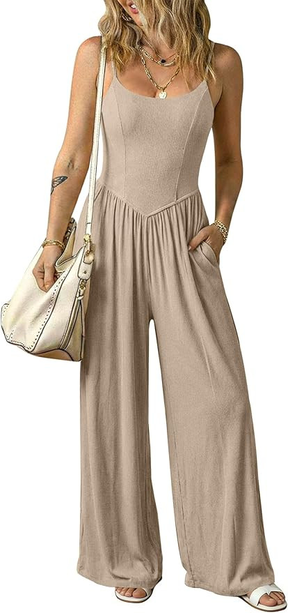 Relipop Women Summer Scoop Neck Spaghetti strap Wide Leg Jumpsuits 2026 Casual One Piece Jumper R... | Amazon (US)