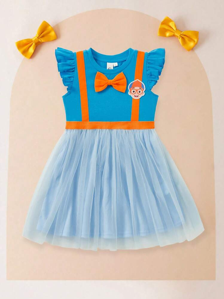 Blippi X SHEIN Young Girl Cartoon Character Cosplay Cap Sleeve Tulle Dress | SHEIN