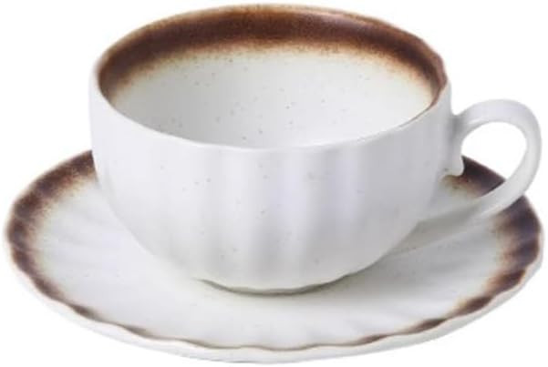 5 Oz White&Brown Series Ceramic Cup Coffee Mug Travel Mug with Saucer | Amazon (US)