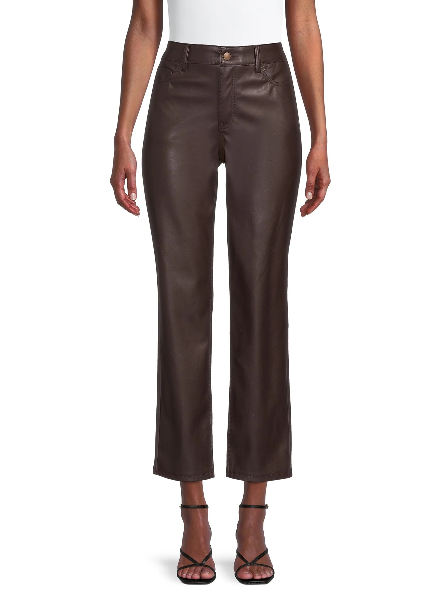 Time and Tru Women's High Rise Straight Faux Leather Pants | Walmart (US)