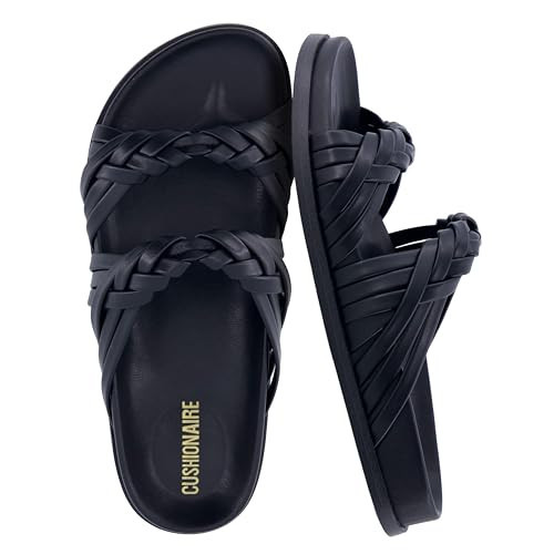 CUSHIONAIRE Lens Womens Sandals with Arch Support, Comfortable Sandals for Women with Braided Strap and Cushioned Footbed, BLACK 8.5 | Amazon (US)