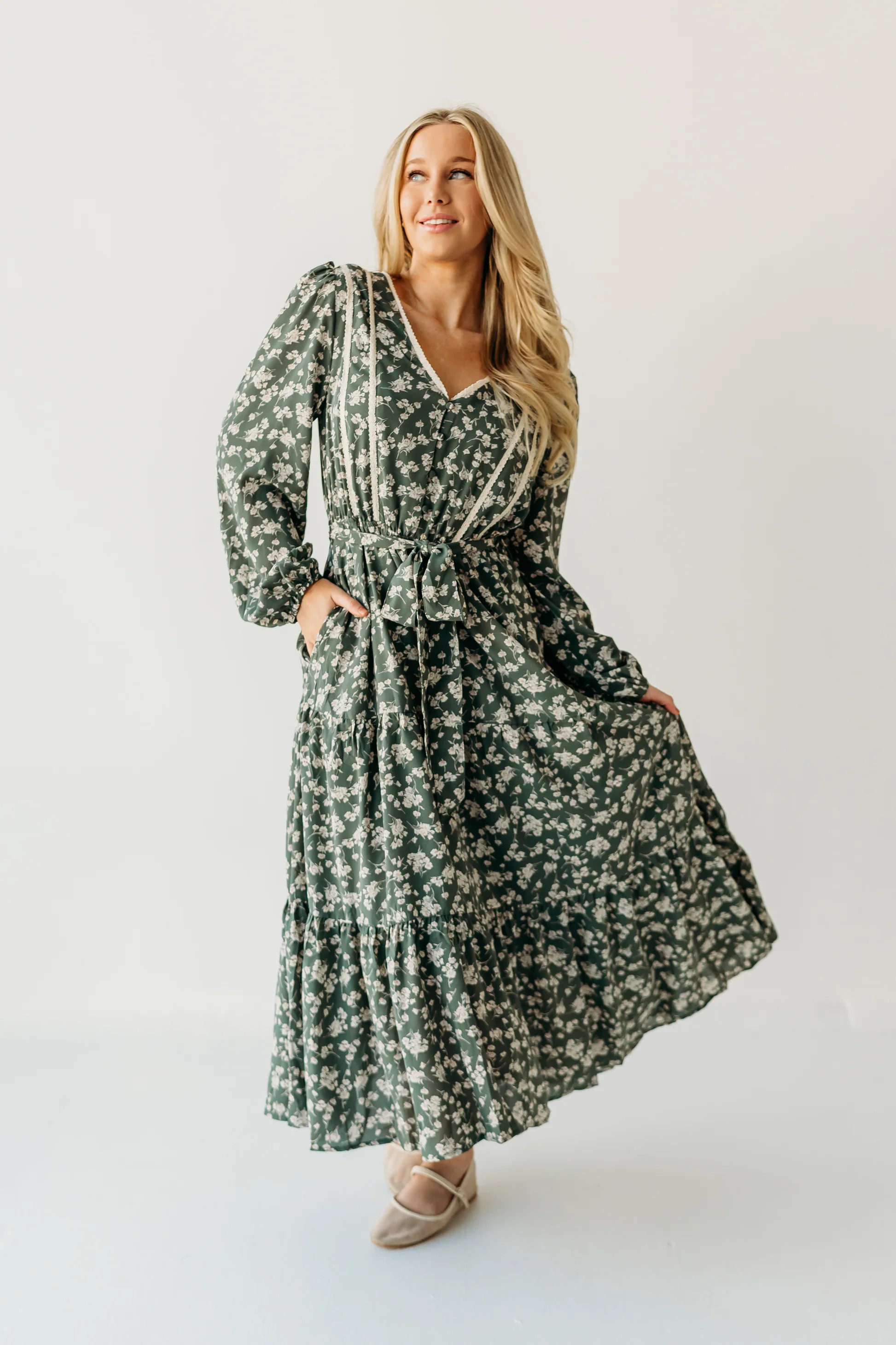 THE MATTILYN FLORAL DRESS IN GREEN | Pink Desert