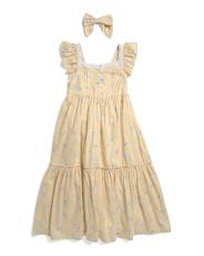 Girls Short Sleeve Floral Print Dress With Hair Bow | TJ Maxx