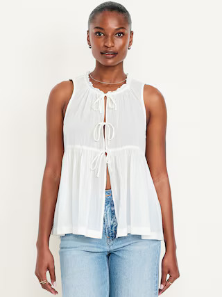 Sleeveless Crinkle Gauze Tie-Front Top | Old Navy (US)