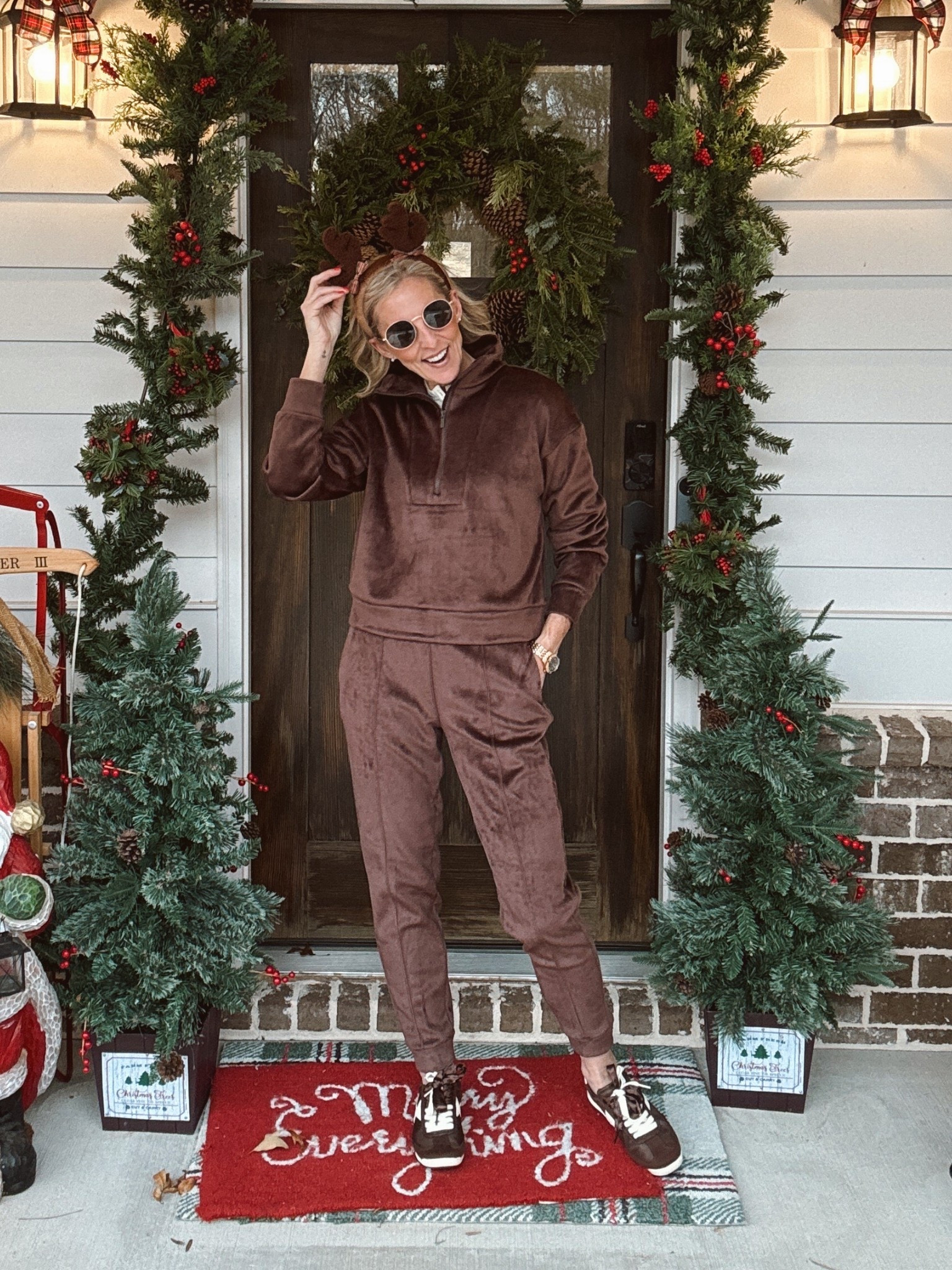 Listen… I got my themed days all mixed up, so let’s just pretend I’m Max the dog from the Grinch. 😂 Tomorrow is actually Grinch Day, but here I am… serving “cute reindeer who accidentally wandered into Whoville” energy. 🦌💚

Either way—PLEASE don’t sleep on this Target set. I’m telling you right now… it’s going to go viral and it’s going to sell out. So I’m sharing it tonight before it disappears.

Wearing an XS in the joggers + a small in the top. Linking them here along with some shoe options because y’all are gonna want this cozy goodness. ✨

#LTKgrwm #LTKootd #LTKHoliday