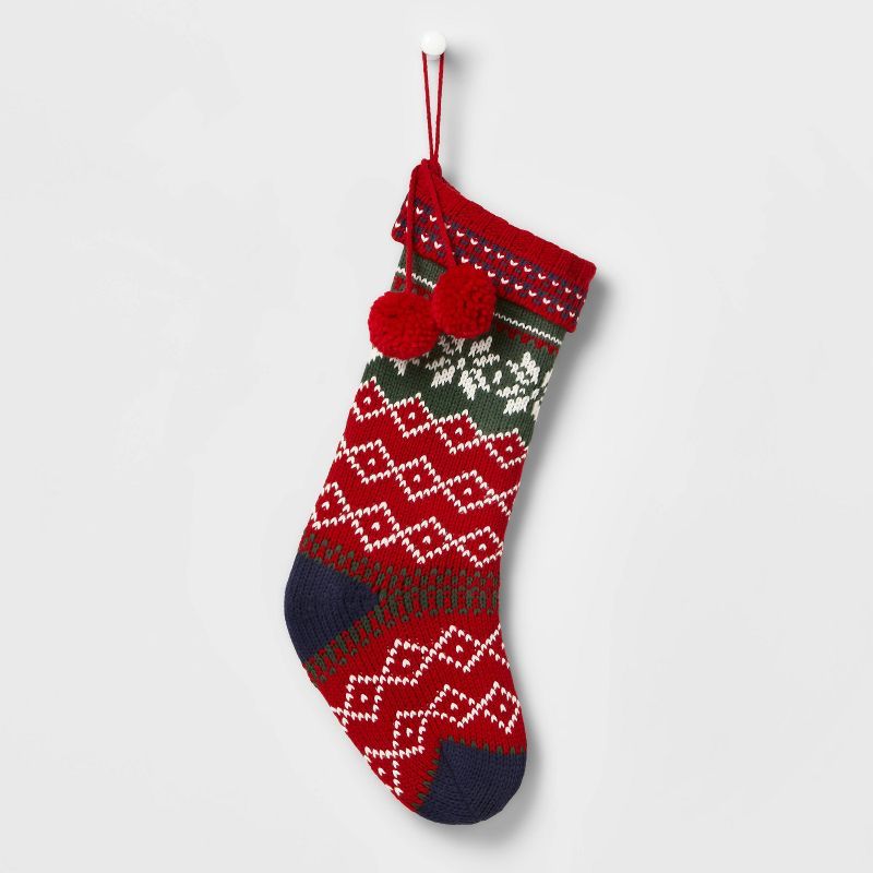 20" Fair Isle Snowflakes Knit Christmas Stocking - Wondershop™ | Target
