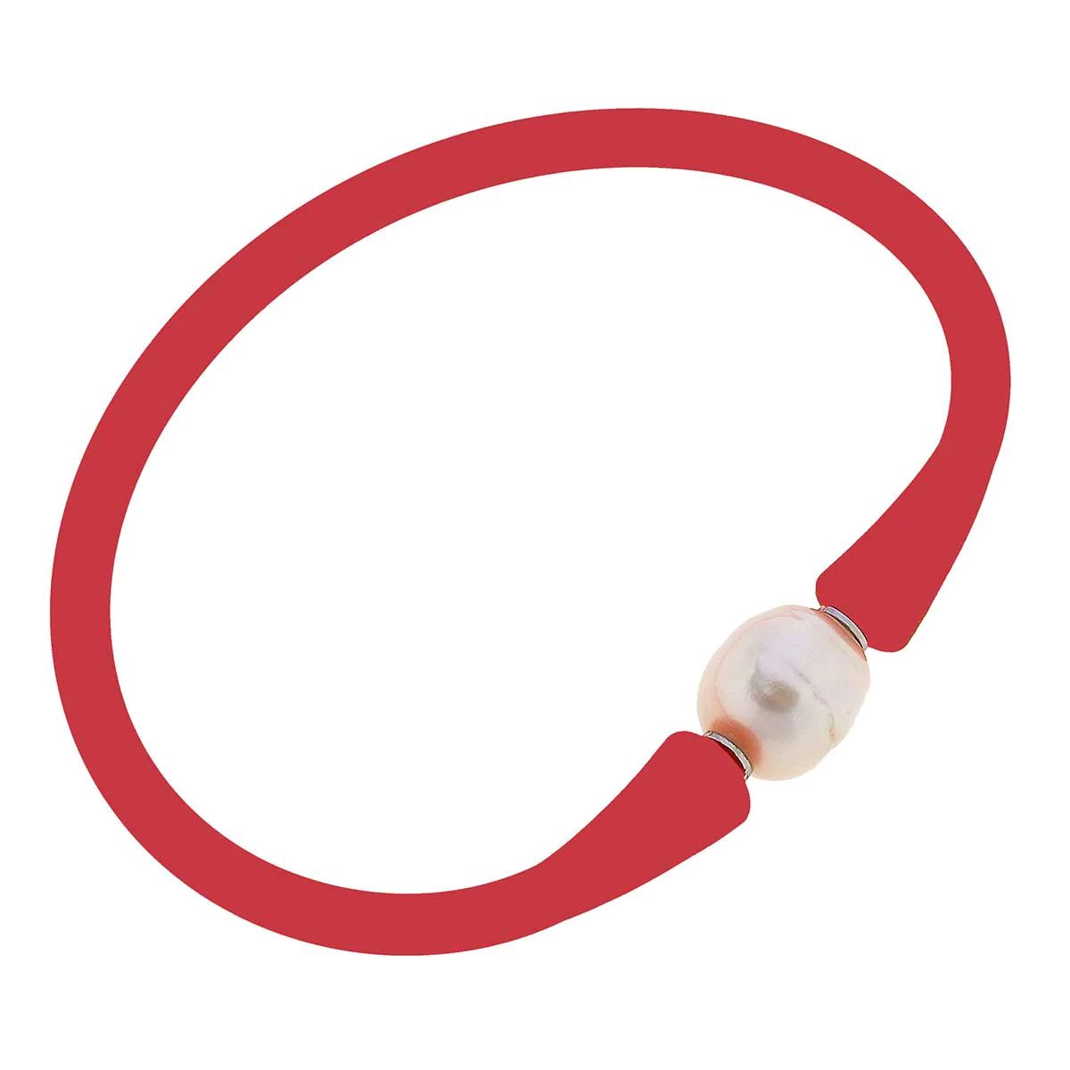 Bali Freshwater Pearl Silicone Bracelet in Red | CANVAS