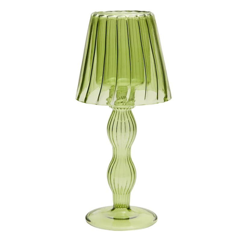 Green Glass Lamp Candle Holder, 9" | At Home