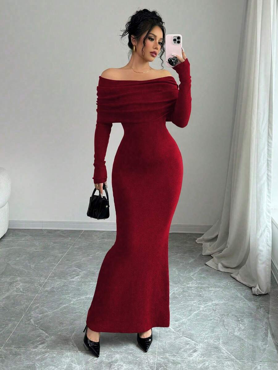 SHEIN Elenzya Fitted Bustier Mermaid Maxi Sweater Dress For New Year Clothes | SHEIN