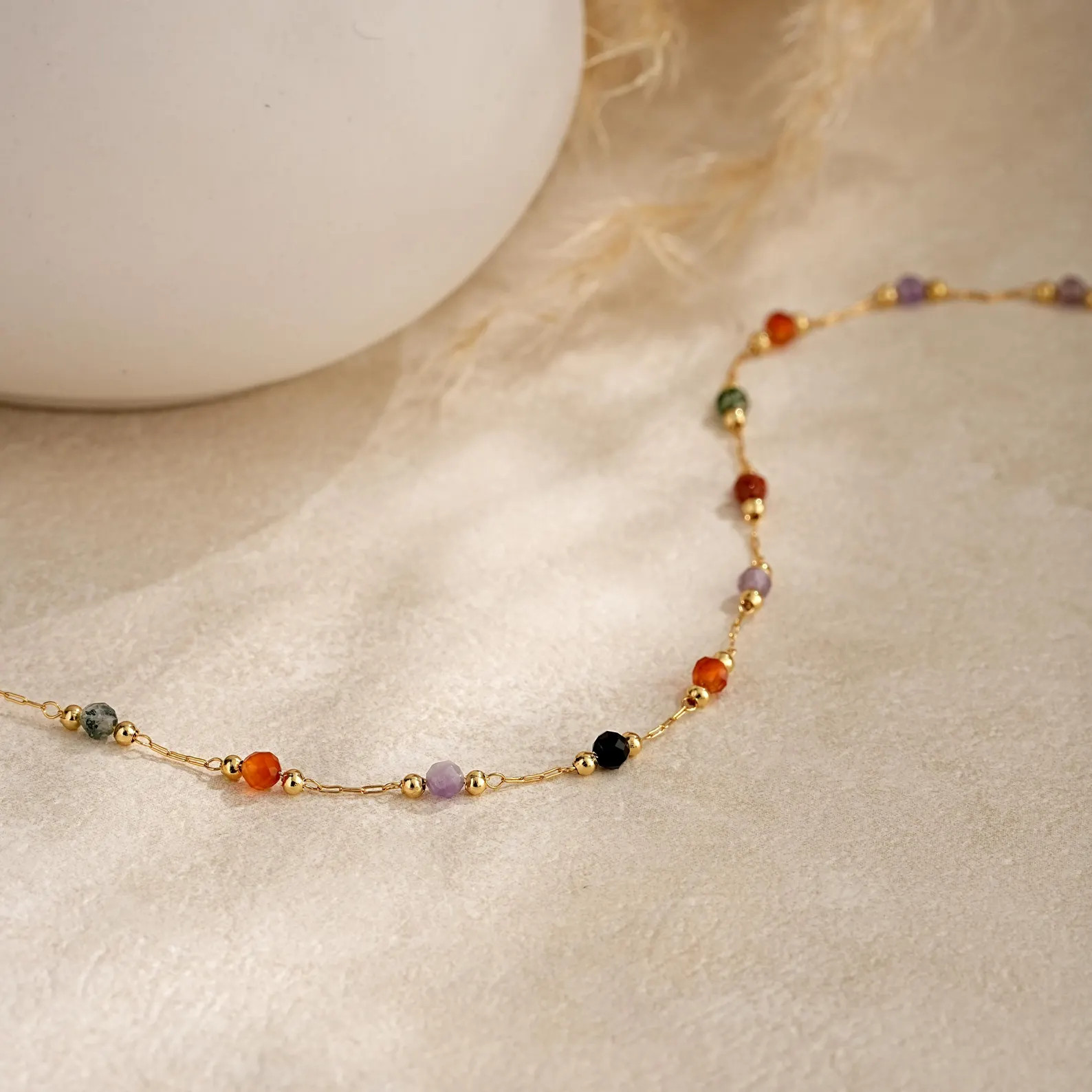 Tiny Gemstone Beaded Necklaces,Colorful Natural Stone Necklace,Delicate Gemstone Choker,Chain Nec... | Etsy (US)