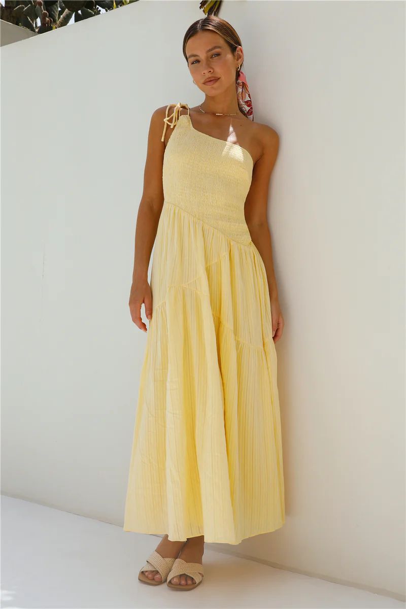 Beaming Hues One Shoulder Maxi Dress Yellow | Fortunate One