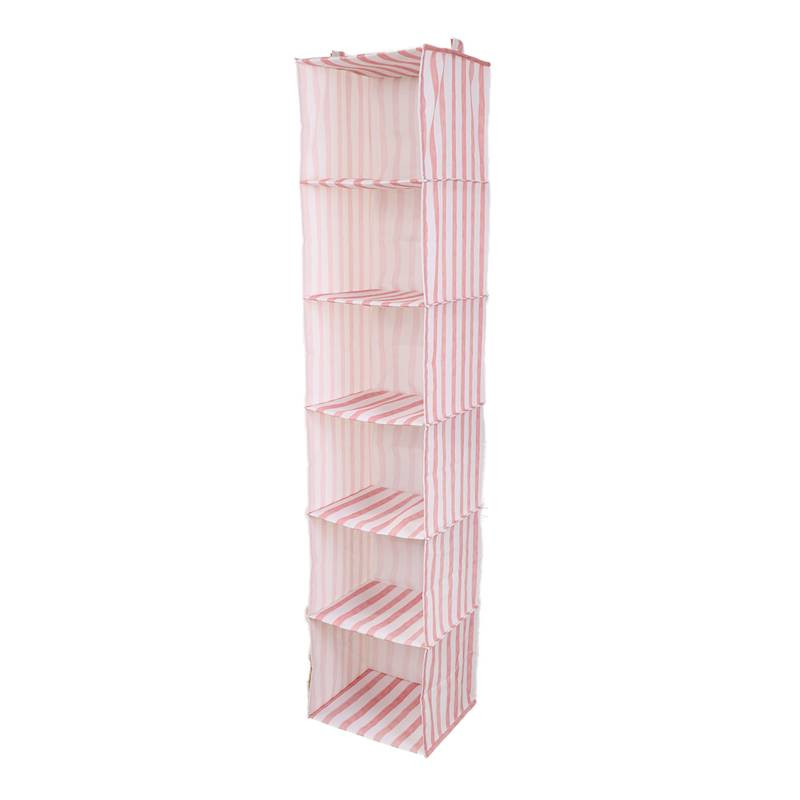 6-Shelf Fabric Hanging Closet Organizer, Pink Stripe | At Home