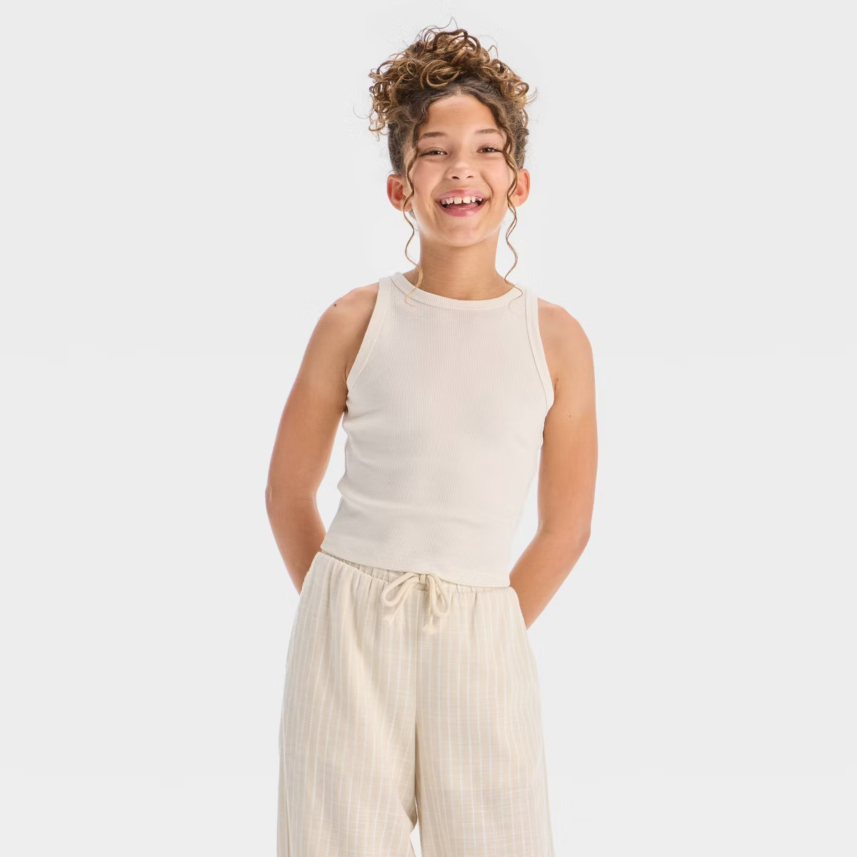 Girls' High Neck Ribbed Tank Top - art class™ Black L: Slim Fit, Sleeveless, Pullover | Target