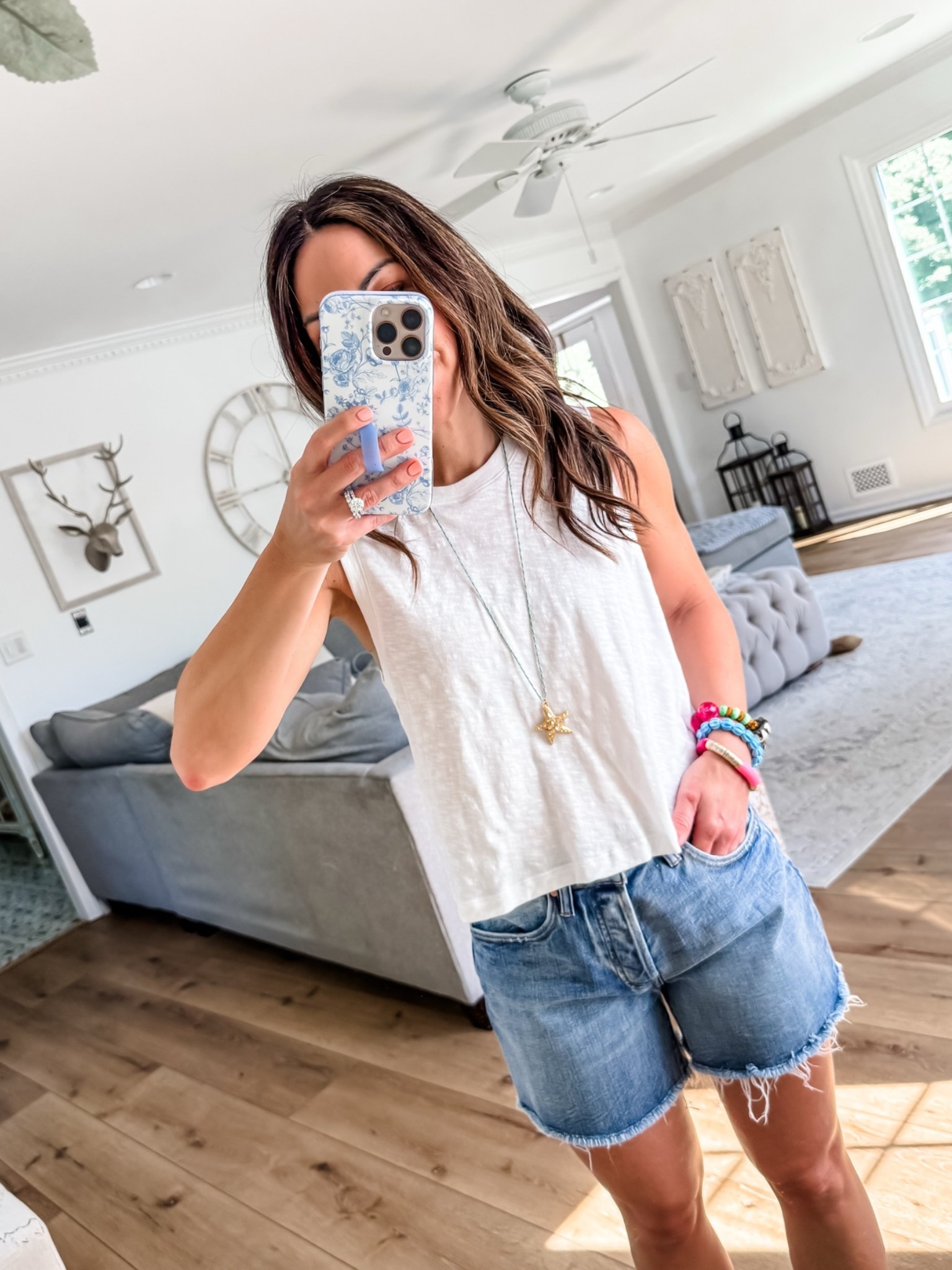 Social Threads code BASIC20 on 6/5 only. Necklace code TAMMY20. Xs white tank top. Denim shorts 25 but could’ve done 24.

#LTKOver40 #LTKSaleAlert