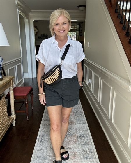 🥵 Another hot one today in North Alabama.  So thankful for my self-tanner so that I'm not blinding anyone with my lily white legs! And how cute is this rattan & faux leather sling bag from Target! 🎯 
Wearing Small shirt & 6 shorts. 

Summer outfit
Shorts outfit
Sling bag
Sandals
Steve Madden
Petite
Over 50

#LTKItBag #LTKOver40 #LTKFindsUnder50