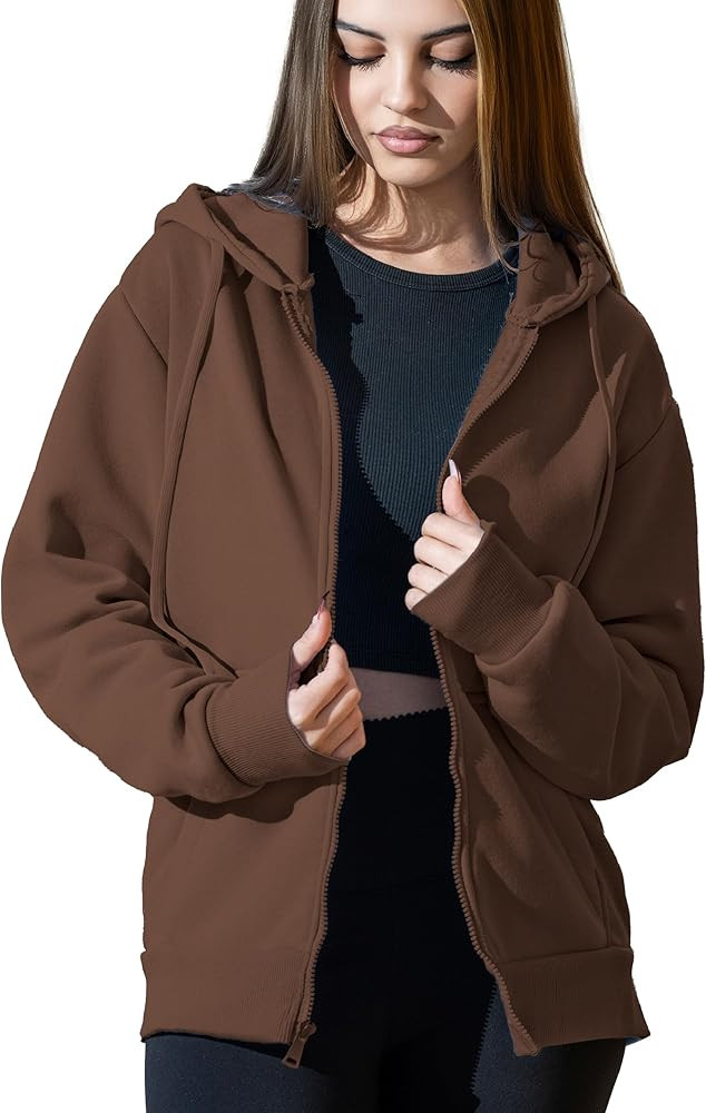 Oversized Zip Up Hoodie for Women, Soft Fleece Cotton Blend, Cozy Full Zip Sweatshirt | Amazon (US)