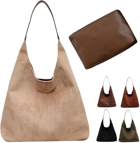 Trendy Suede Crescent Shoulder Bag, Suede Slouchy Bag, Suede Hobo Bags For Women, Slouchy Tote Bag for Travel Office Work (Beige) | Amazon (US)