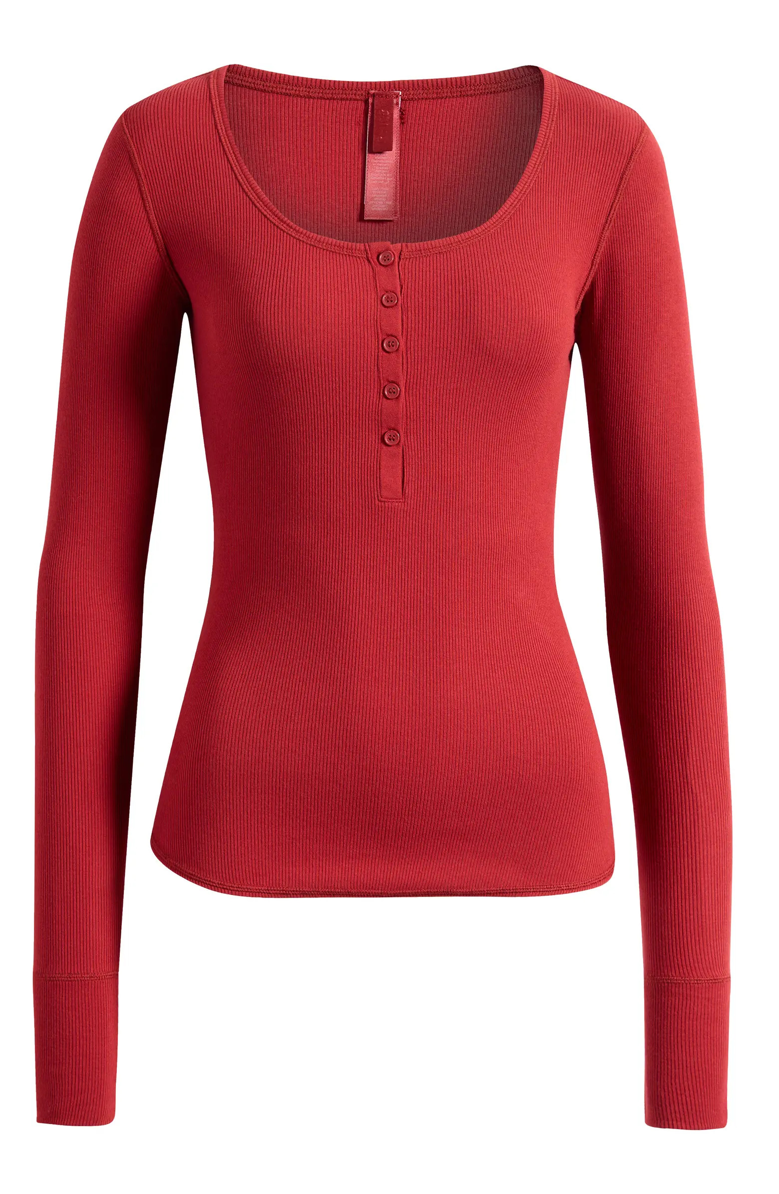 Cotton RIb Scoop Neck Henley | Nordstrom