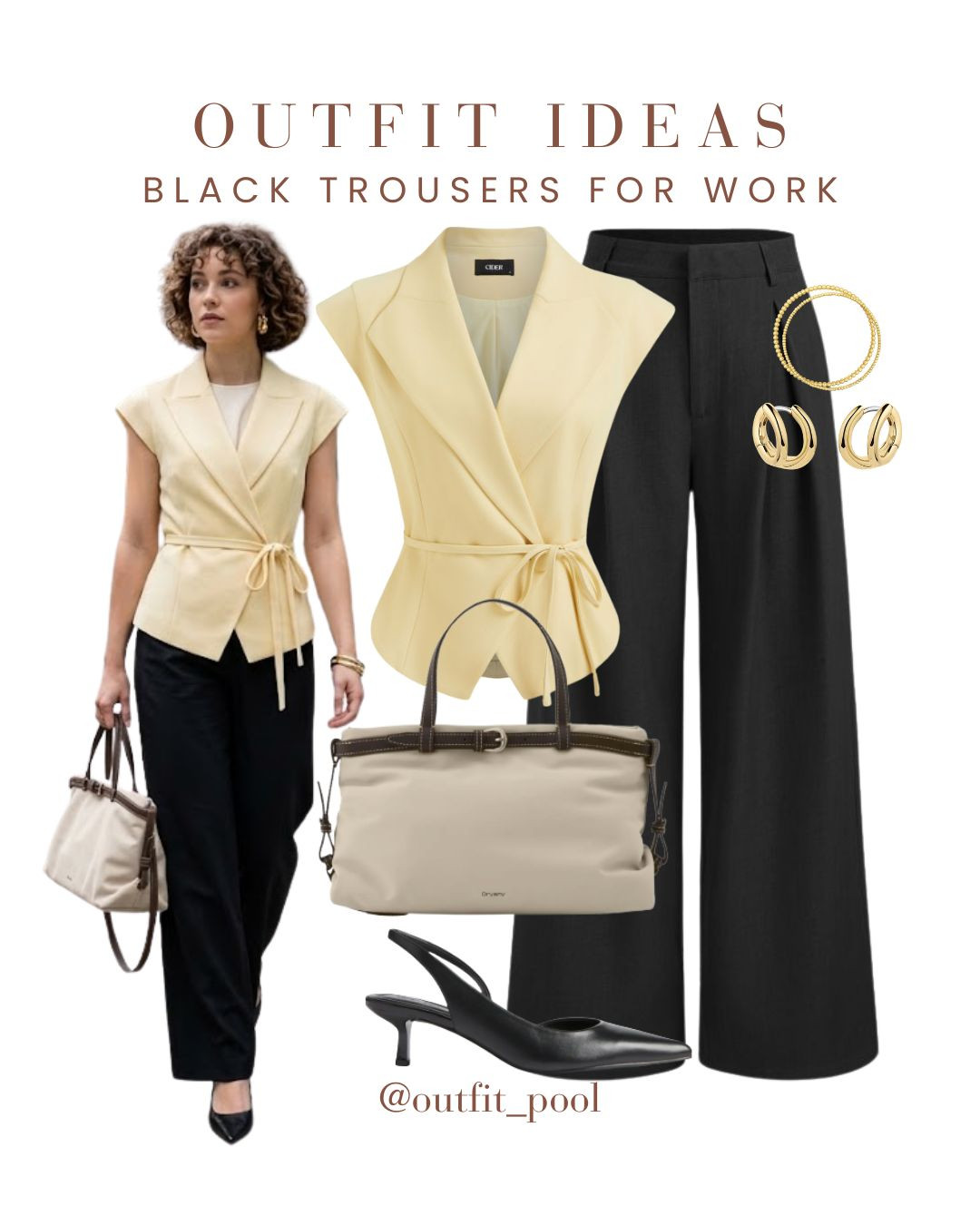 Black trousers = the ultimate office essential 🖤✨ Styled these Amazon black trousers with different statement tops to create chic, polished workwear looks that make getting dressed for the office so easy 🙌 White peplum blazer top — clean, structured, and power-dressing approved Yellow waistcoat — fresh, modern, and perfect for spring/summer workwear Khaki peplum top — soft neutral tones with an elevated silhouette Checkered structured top — classic with a sophisticated twist One pair of trousers, endless office-ready outfits 👩‍💼✨ (Black Trousers, Black Pants Outfit, Tailored Trousers, Wide Leg Black Trousers, Chic Trouser Outfit, Workwear Trousers, Business Casual Style, Smart Casual Outfit, Minimalist Wardrobe, Black Trousers for Work, Neutral Outfit Ideas, Street Style Outfit, Effortless Style, Office Outfit Inspiration, Day to Night Outfit, Chic Neutral Fashion, Outfit Inspiration) 

 #LTKgrwm #LTKootd #LTKWorkwear