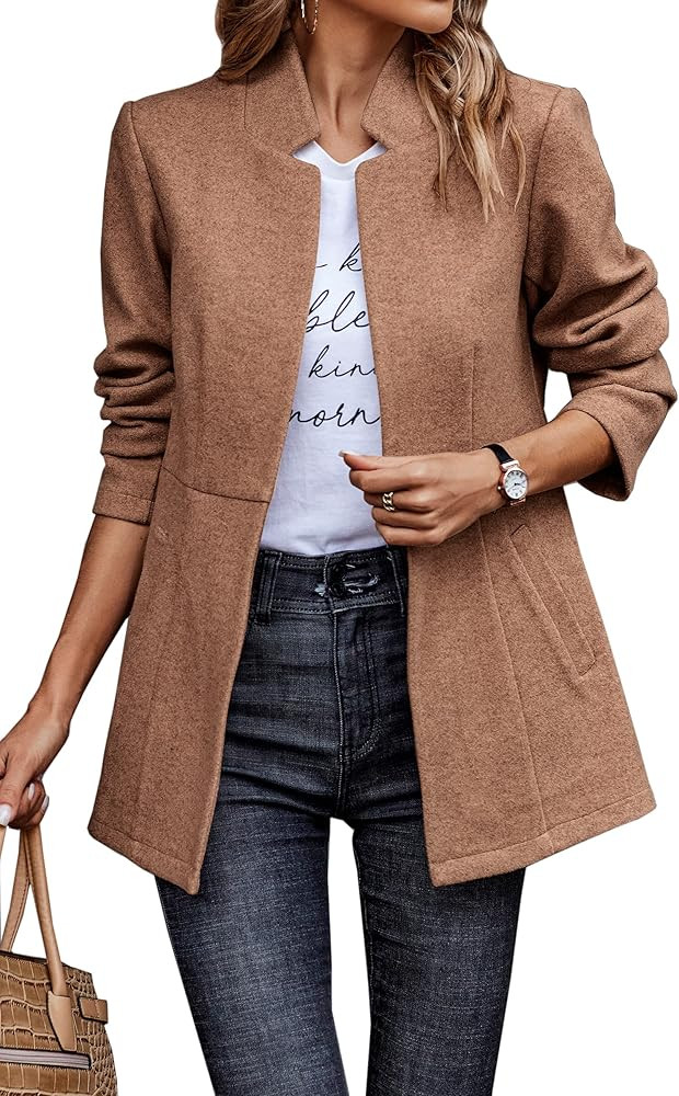 CCTOO Women's Coat Casual Open Front Blazer Long Sleeve Stand Collar Solid Trench Business Work O... | Amazon (US)
