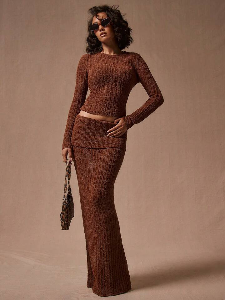 MUSERA Foldover Waist Knit Maxi Skirt | SHEIN