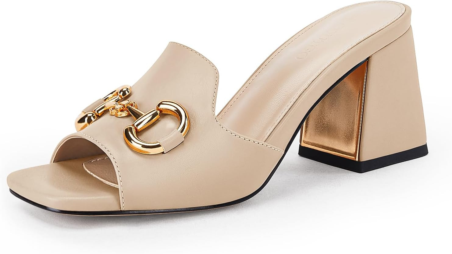 gihubafuil Women's Sandals Peep Toe Slides Chunky Heel Mules Single Band Comfort Slip-on Shoes with Metal Chain for Spring Summer | Amazon (US)