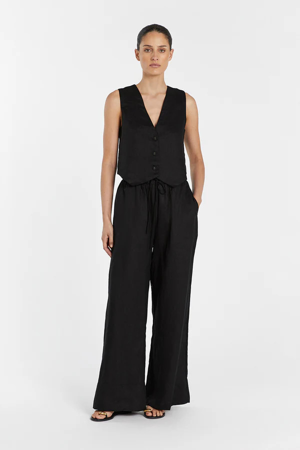 GINA BLACK LINEN ELASTIC WAIST PANT | DISSH