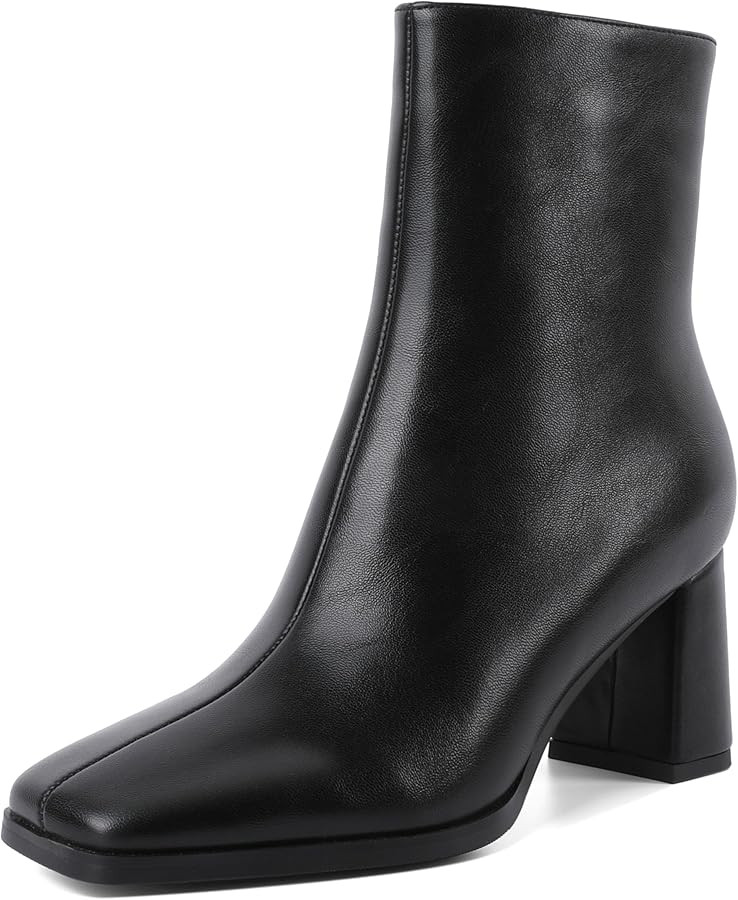Eldof Ankle Boots Women Chunky Heel Square Toe High Heeled Gogo Short Booties Side Zipper 3 Inche... | Amazon (US)