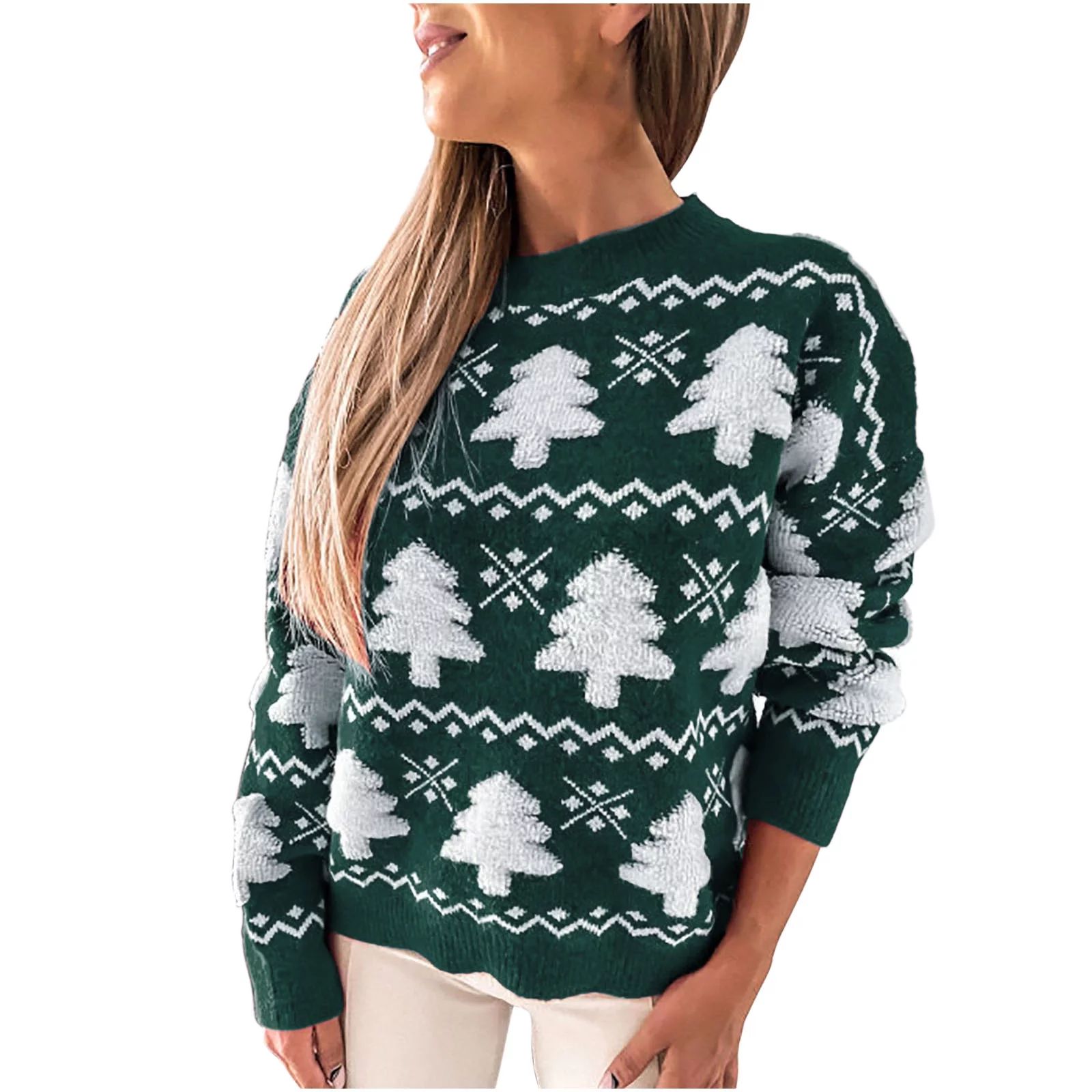 Fall Sweater for Women 2022 Christmas Holiday Sweater Christmas Tree Pattern Sweater Long Sleeve ... | Walmart (US)