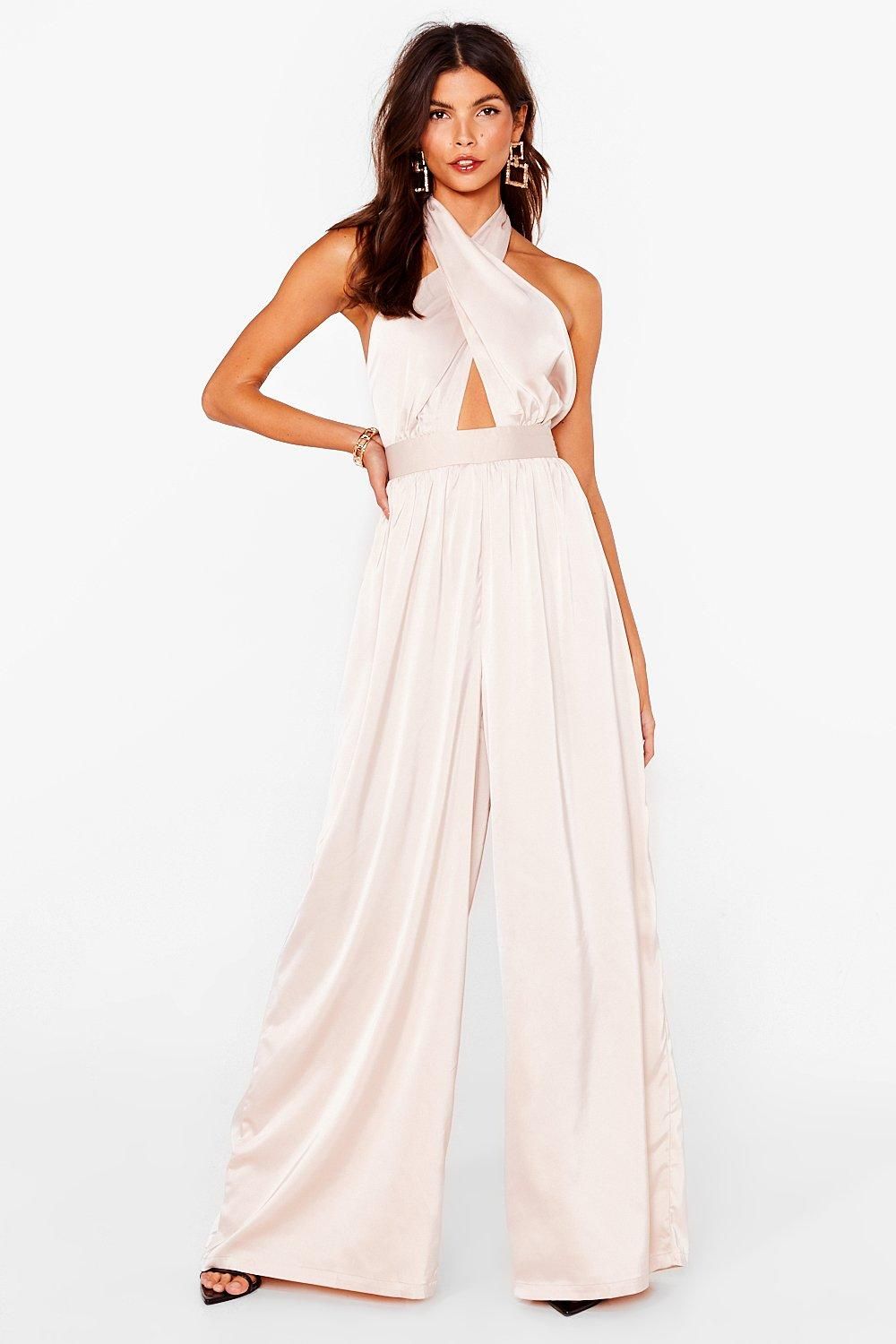 Satin Halter Neck Wide Leg Jumpsuit | Nasty Gal (US)