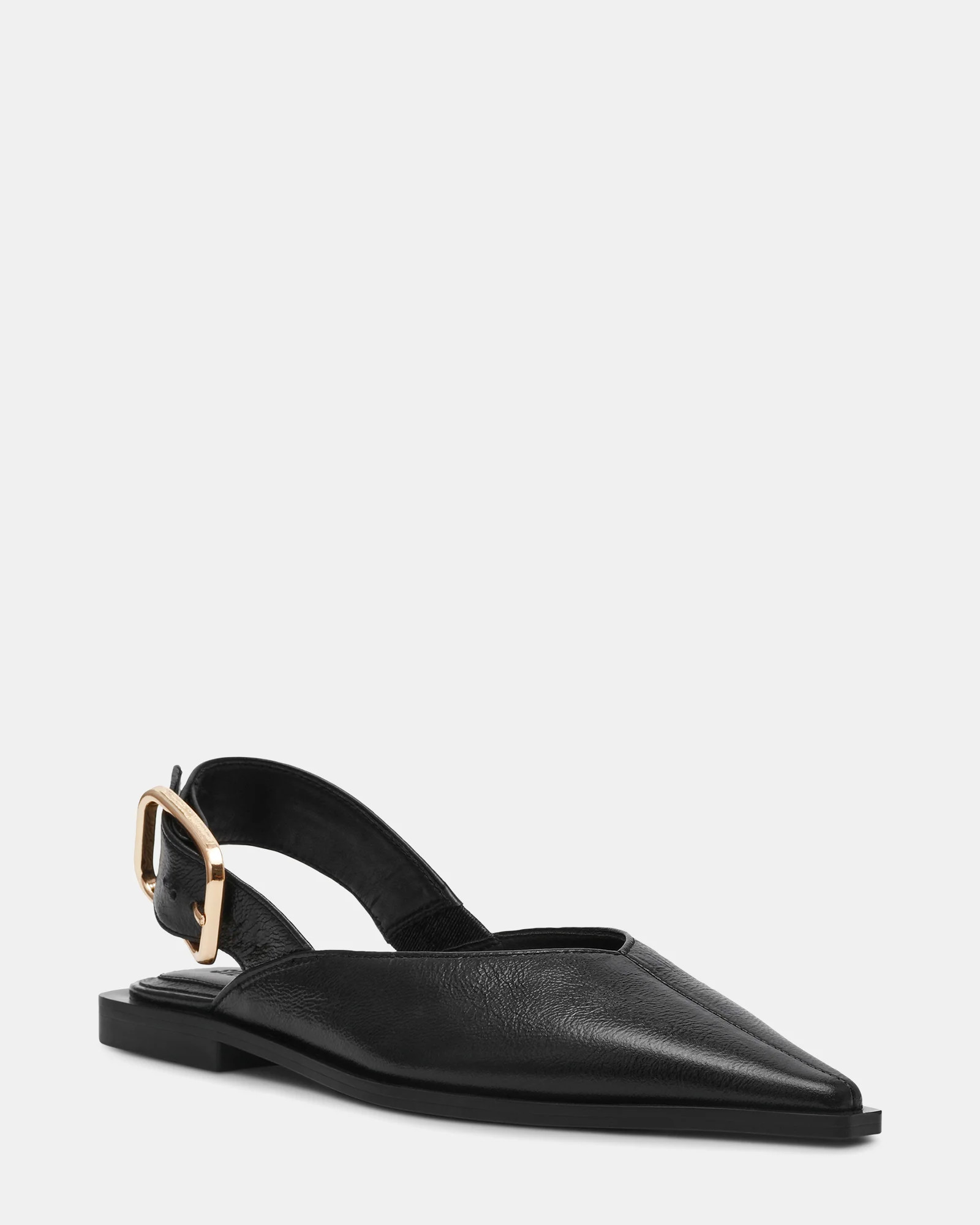 SHAY Black Leather Slingback Pointed-Toe Flats | Women's Designer Flats | Steve Madden (Canada)
