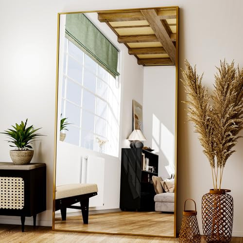 Easly Full Length Mirror with Stand 38"x77" Full Body Mirror Floor Mirror Standing Hanging or Leaning Wall, Wall Mirror with Stand Aluminum Alloy Frame for Living Room Bedroom Cloakroom,Gold | Amazon (US)