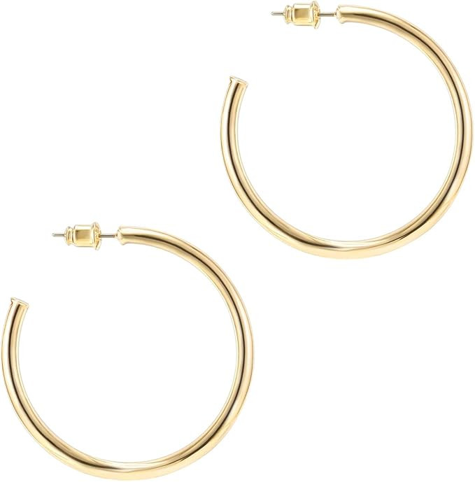 PAVOI 14K Gold Plated Hoop Earrings For Women | 2mm Thick Infinity Gold Hoops Women Earrings | Go... | Amazon (US)