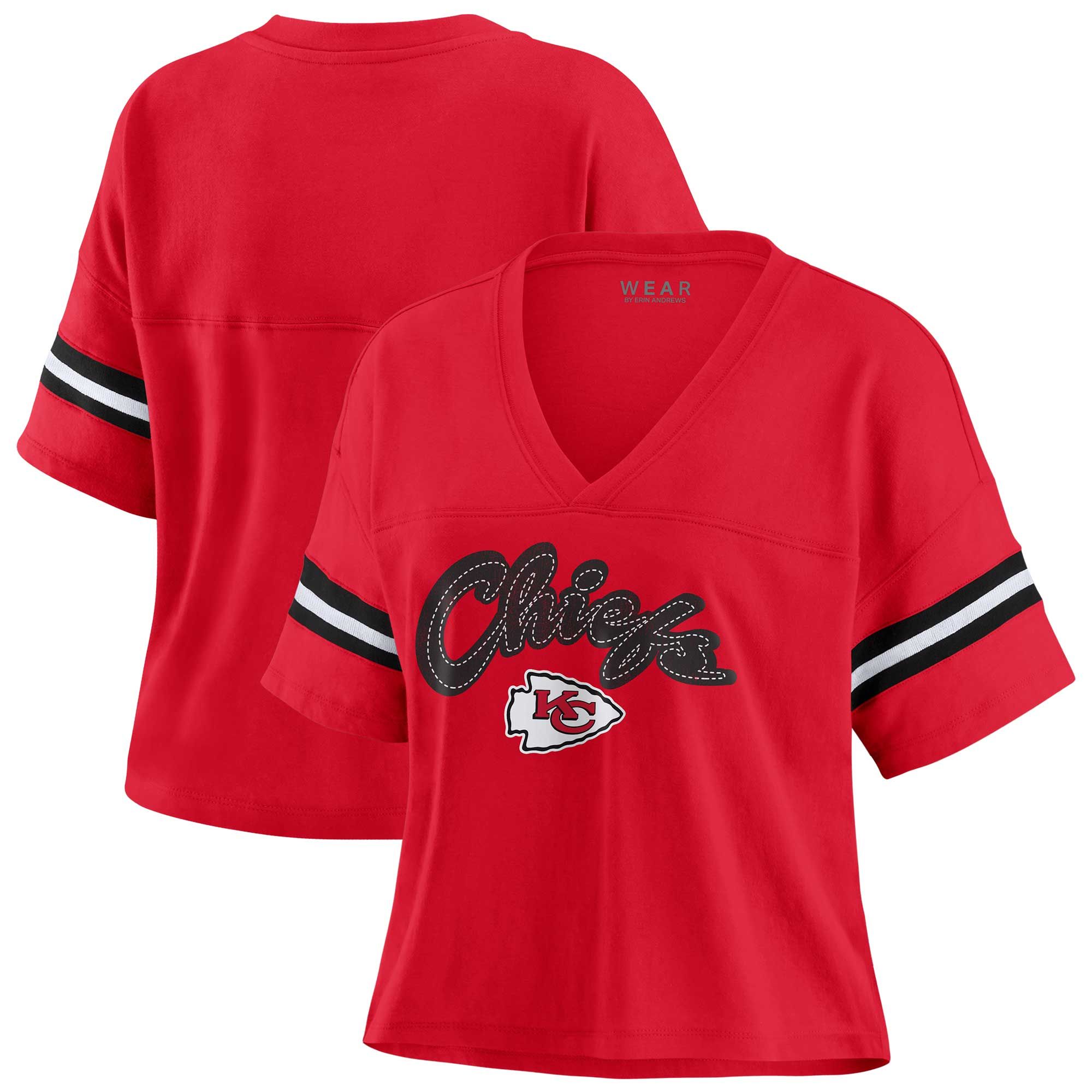 Women's WEAR by Erin Andrews Red Kansas City Chiefs Plus Size Color Block Boxy V-Neck T-Shirt | Fanatics