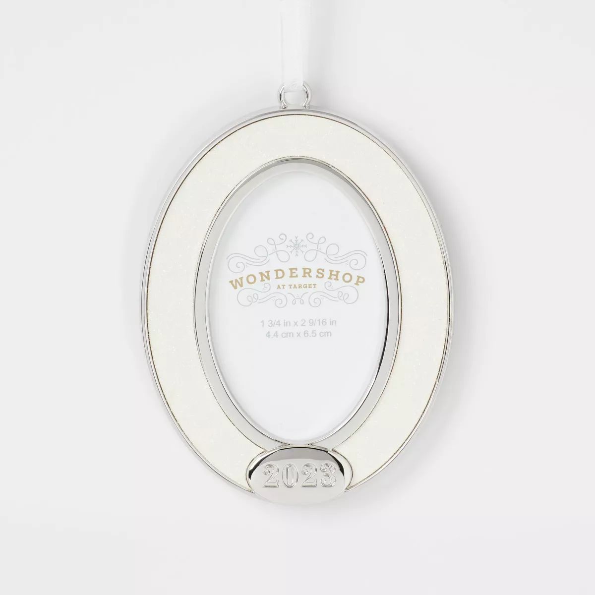 2023 Glittered Metal Oval Picture Frame Christmas Tree Ornament Silver - Wondershop™ | Target