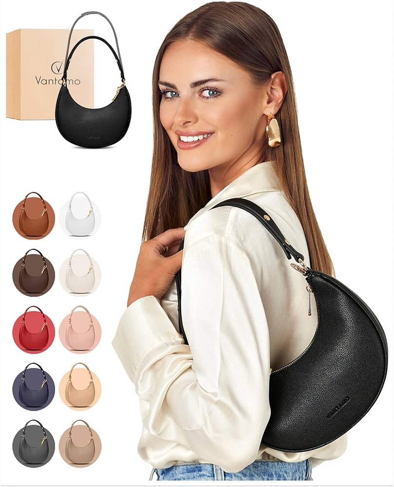 Vantamo Purse For Women, Small Trendy Crescent Moon Shoulder Hand Bag, Faux Leather, Anti Theft R... | Amazon (US)