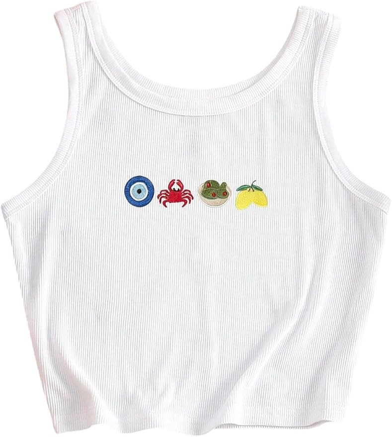 SweatyRocks Women's Chili Pepper Embroidery Crop Tops Casual Summer Crewneck Ribbed Tank Top | Amazon (US)