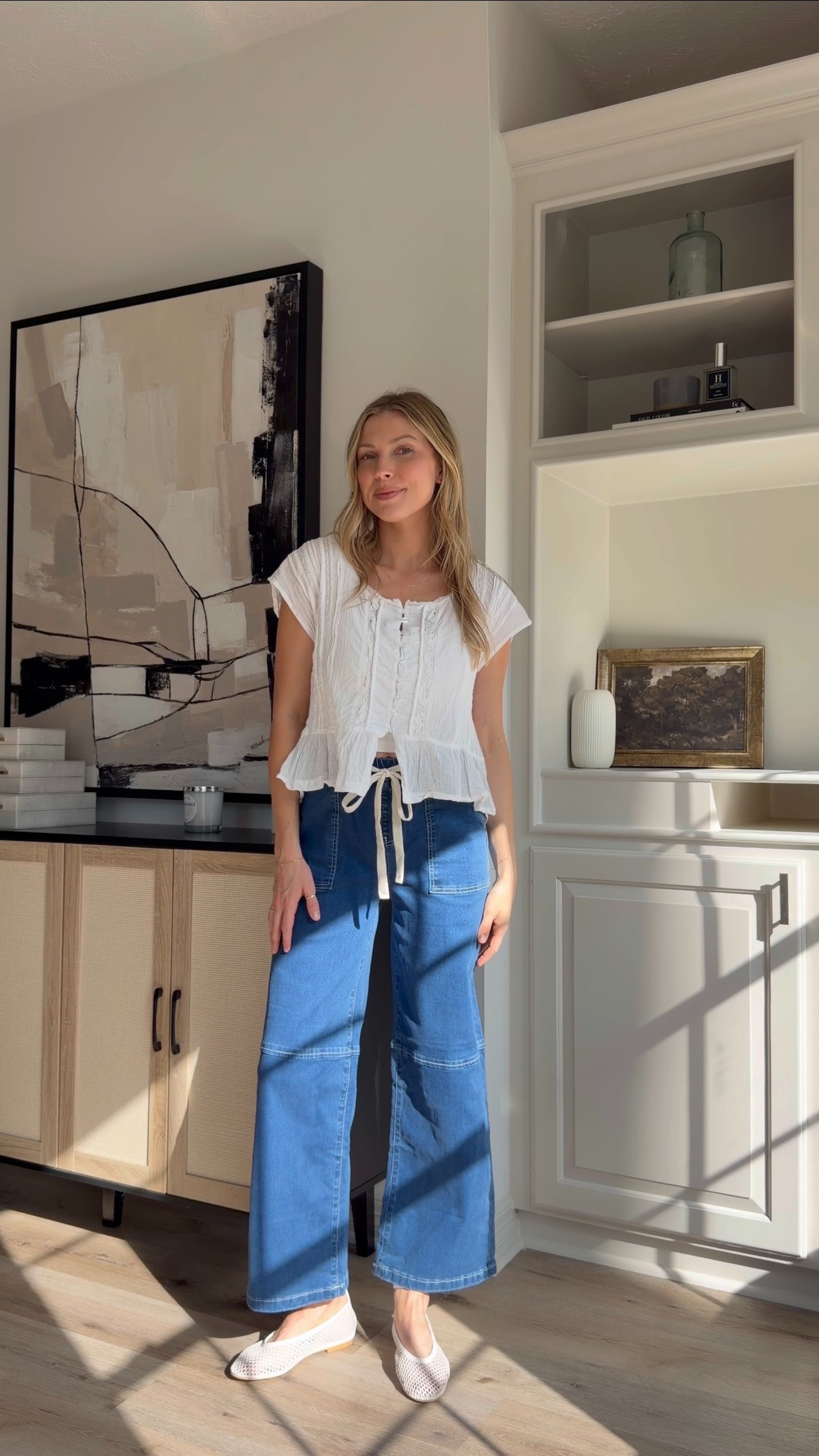 Loving this white lace ruffle top as we move into early spring! Wearing S in top + 4 in denim. 

 #LTKootd #LTKTall