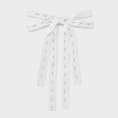 Heart Eyelet Double Bow Hair Barrette - A New Day™ White | Target