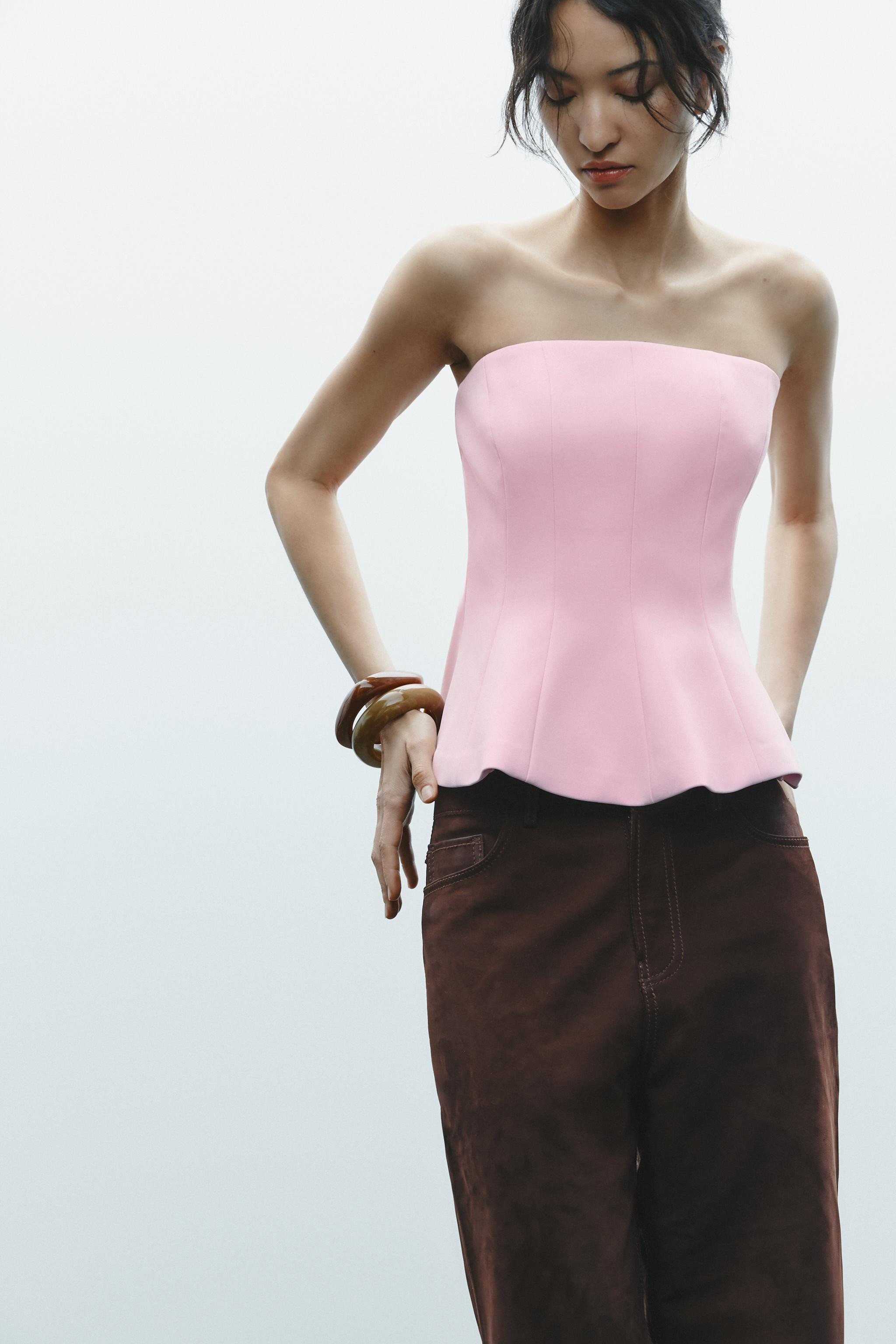 STRAPLESS PEPLUM TOP | Zara UK