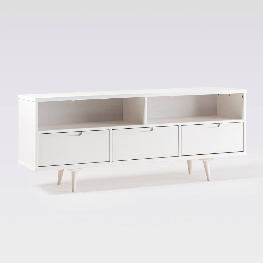 Cara Mid-Century Modern 3 Drawer TV Stand for TVs up to 65"" White - Saracina Home | Target