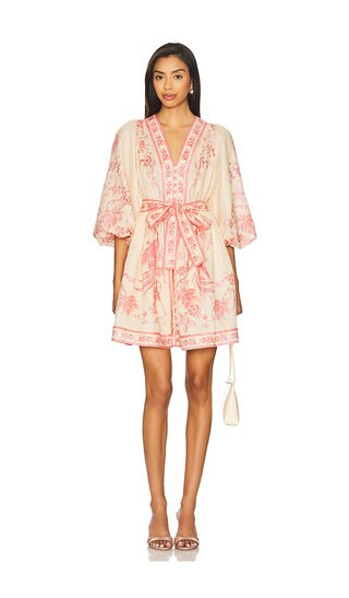 Lucky Plunge Mini Dress in Cream & Pink Floral | Revolve Clothing (Global)