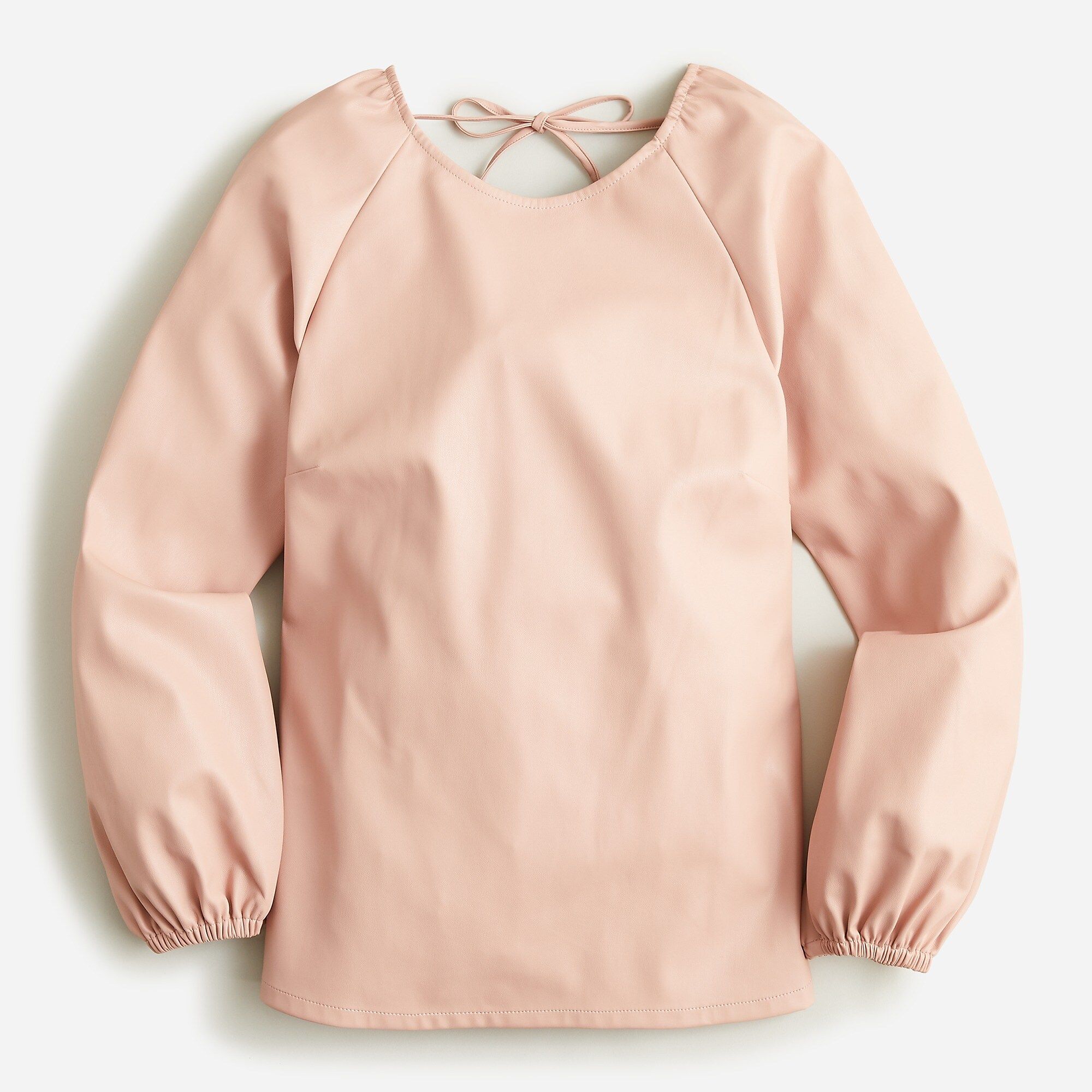 Puff-sleeve open-back faux-leather top | J.Crew US