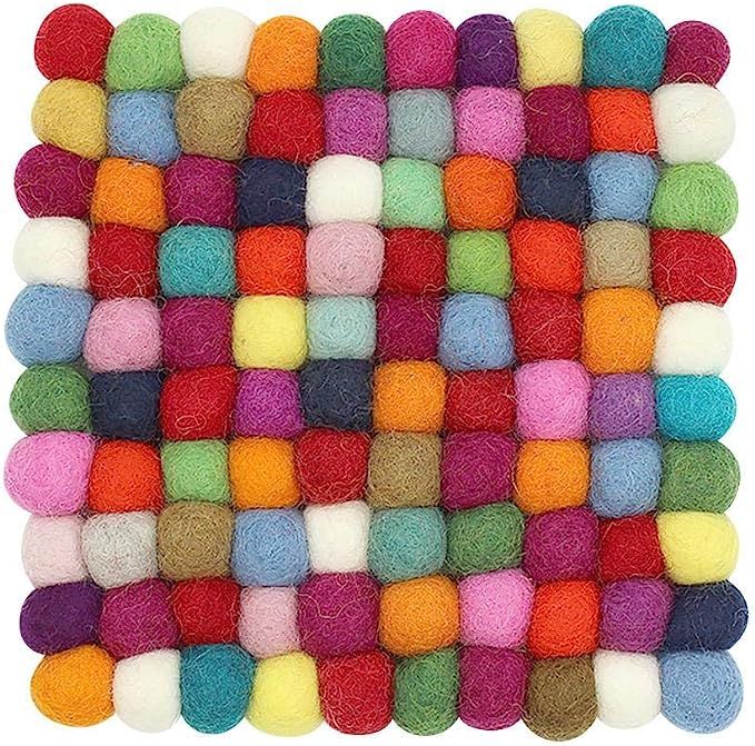 Littlefall Wool Felt Ball Coaster - Premium Wool Felt Rainbow Coasters, Color Placemat Pot Pad, I... | Amazon (US)