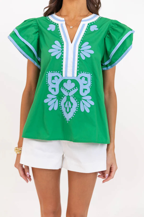 By Chance Green Medallion Blouse | The Mint Julep Boutique