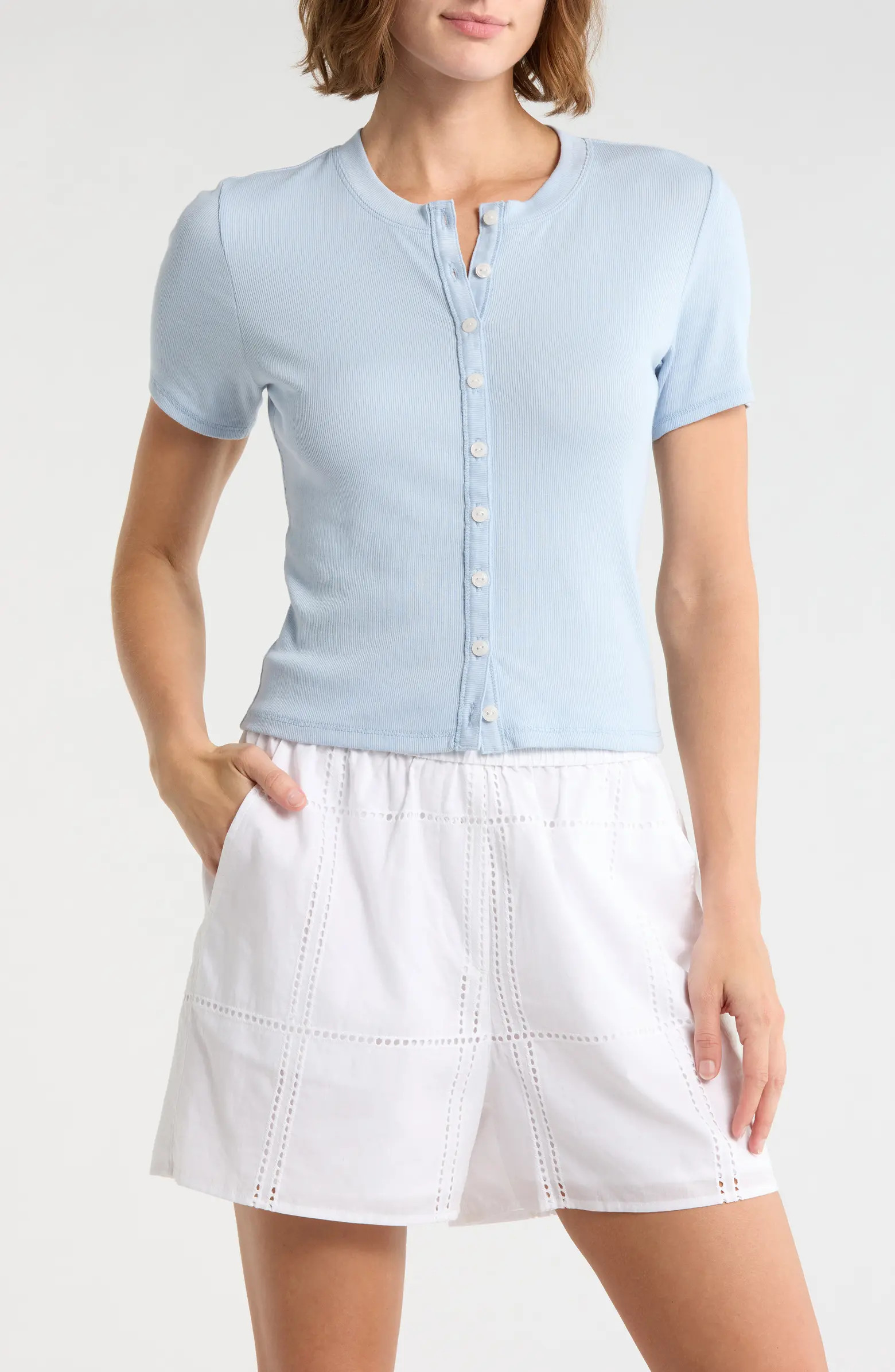 rag & bone Essie Short Sleeve Button-Up Crop T-Shirt | Nordstromrack | Nordstrom Rack