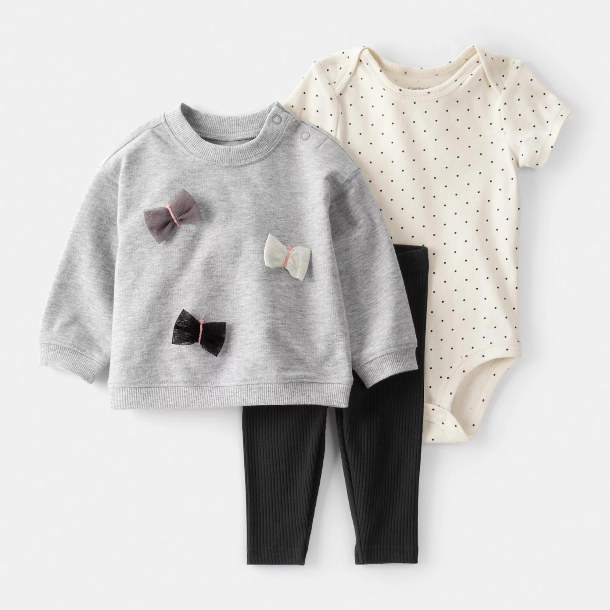 Baby Girl Carter's 3-pc. Bow Pullover, Bodysuit & Leggings Set | Kohl's