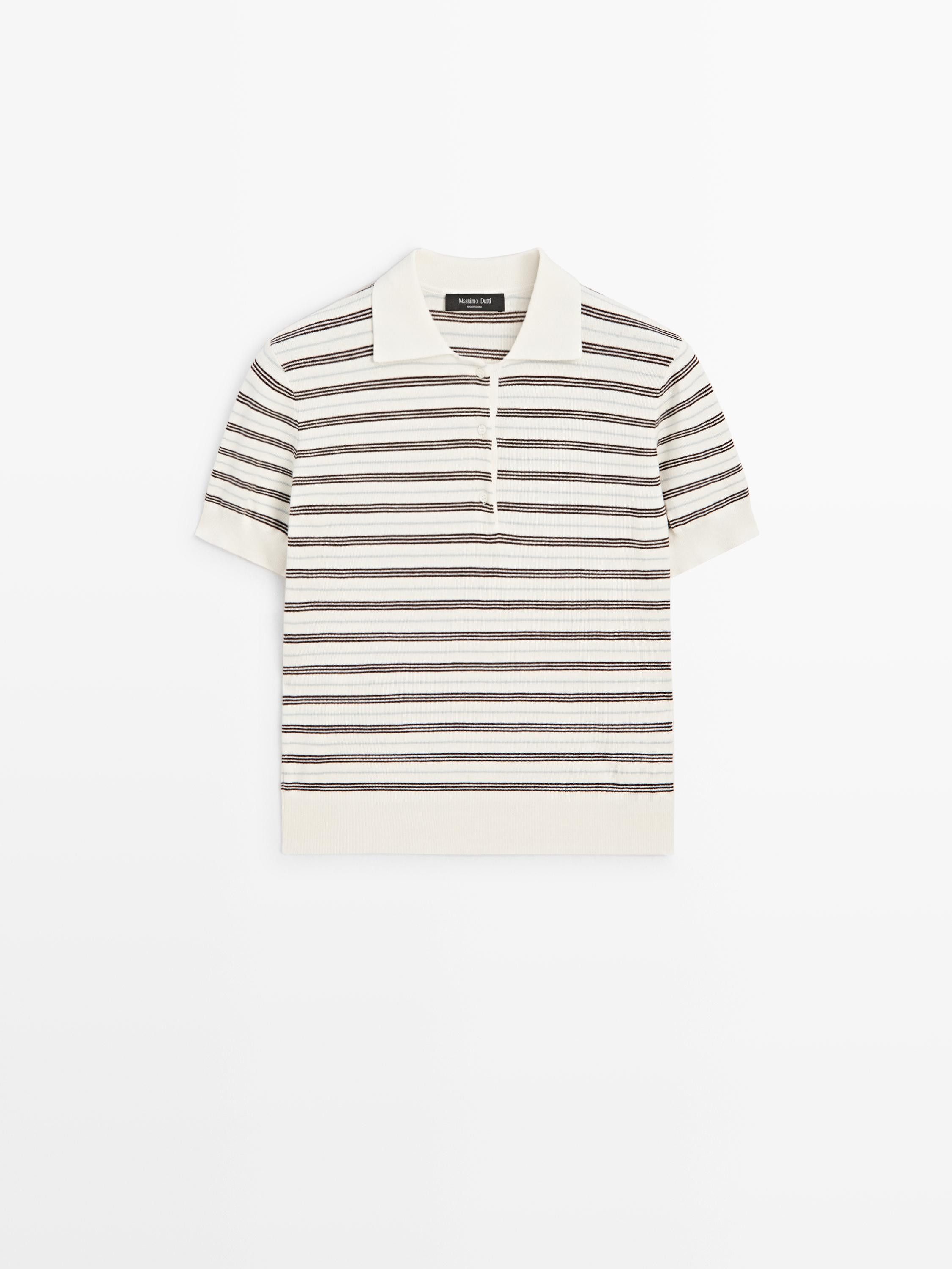 Striped short-sleeve knit polo shirt | Massimo Dutti UK